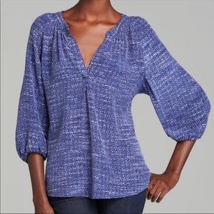 Joie Silk Blue Vneck Quarter Length Sleeved Blouse small